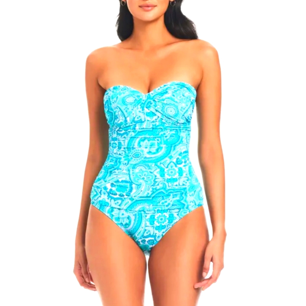 (M) Aerie Strapless Green/Turquoise One Piece Vacay Bathing Suit